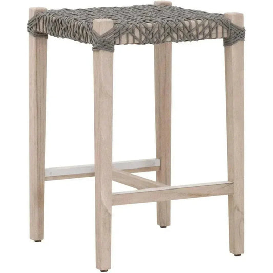 Costa Outdoor Counter Stool Teak Wood Performance Rope-Outdoor Counter Stools-Essentials For Living-LOOMLAN