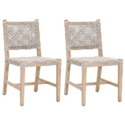 Costa Dining Chair 2PC Taupe & White Rope Mahogany Wood - LOOMLAN - Essentials For Living - Dining Chairs
