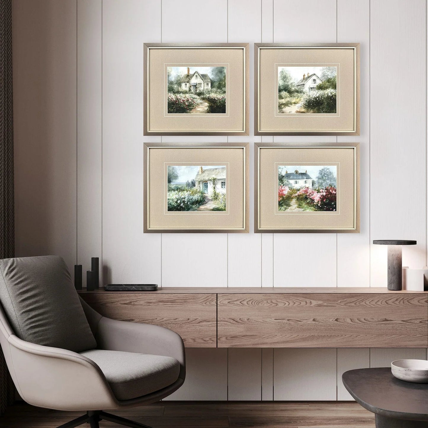 Cottage Garden Green Framed Wall Art 4PC