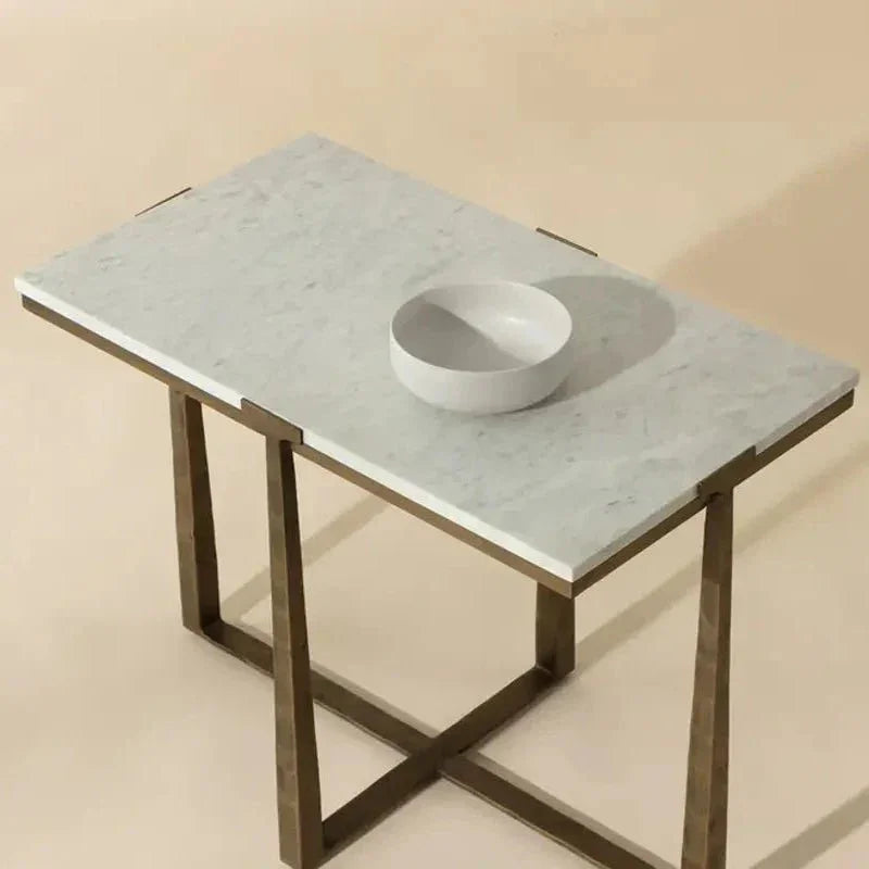 Cowell Marble Topped Rectangular Side Table - LOOMLAN - SUNPAN - Side Tables