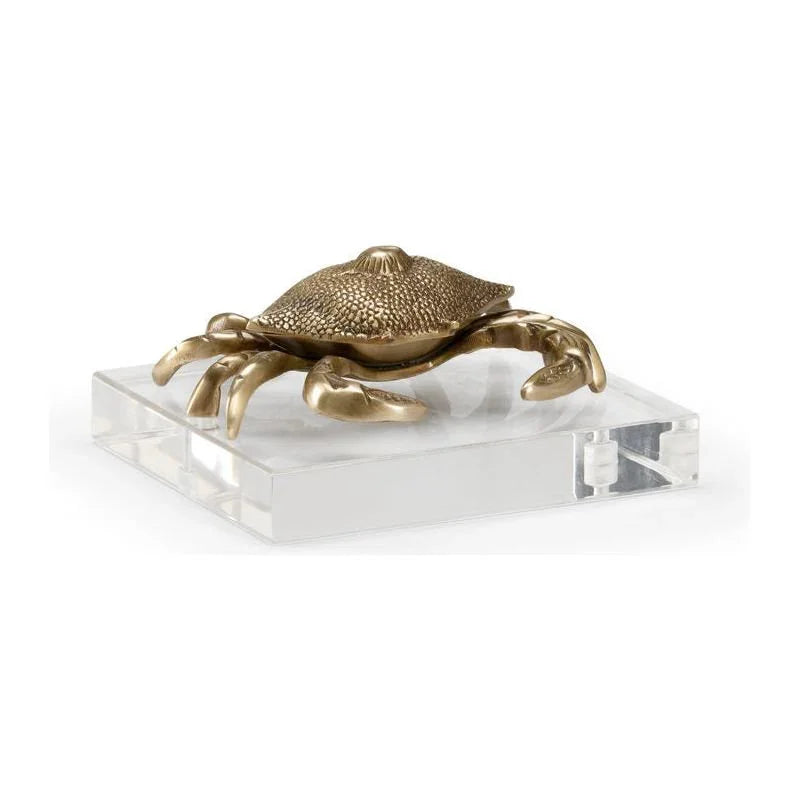 Crab Brass With Hinged Lid Sculpture - LOOMLAN - Wildwood - Statues & Sculptures