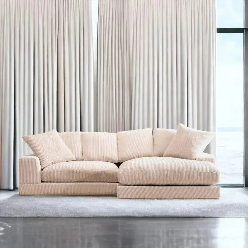Cream Corduroy Reversible Sectional Chaise-Modular Sofas-Moe's Home-LOOMLAN