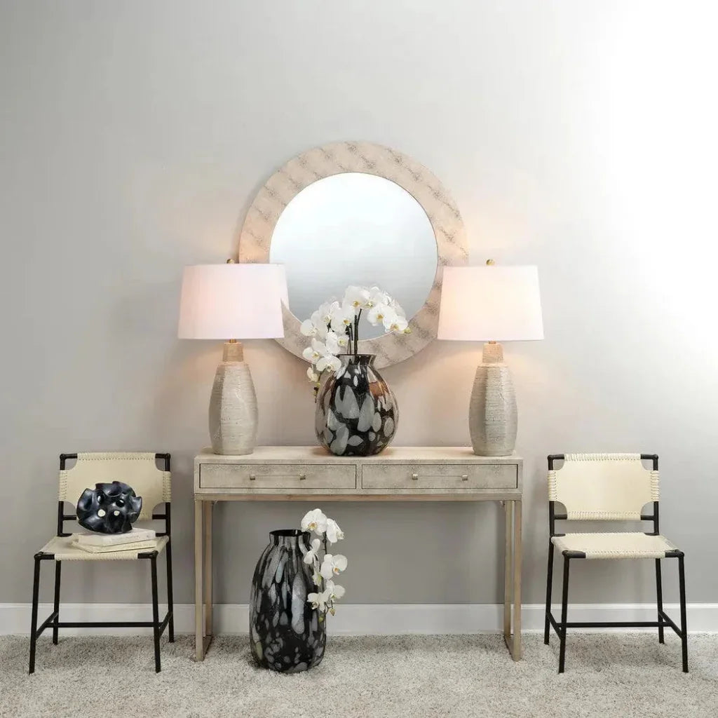 Cream FauxLeather Iron Kain Console - LOOMLAN - Jamie Young - Console Tables