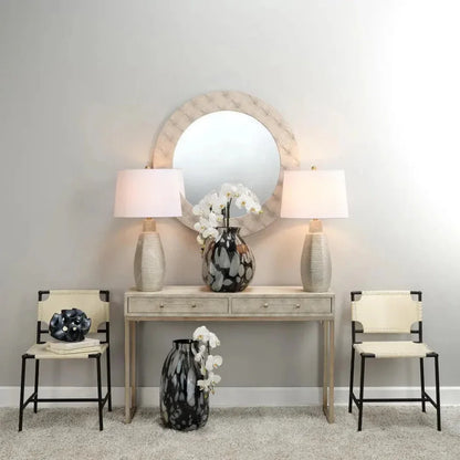 Cream FauxLeather Iron Kain Console - LOOMLAN - Jamie Young - Console Tables