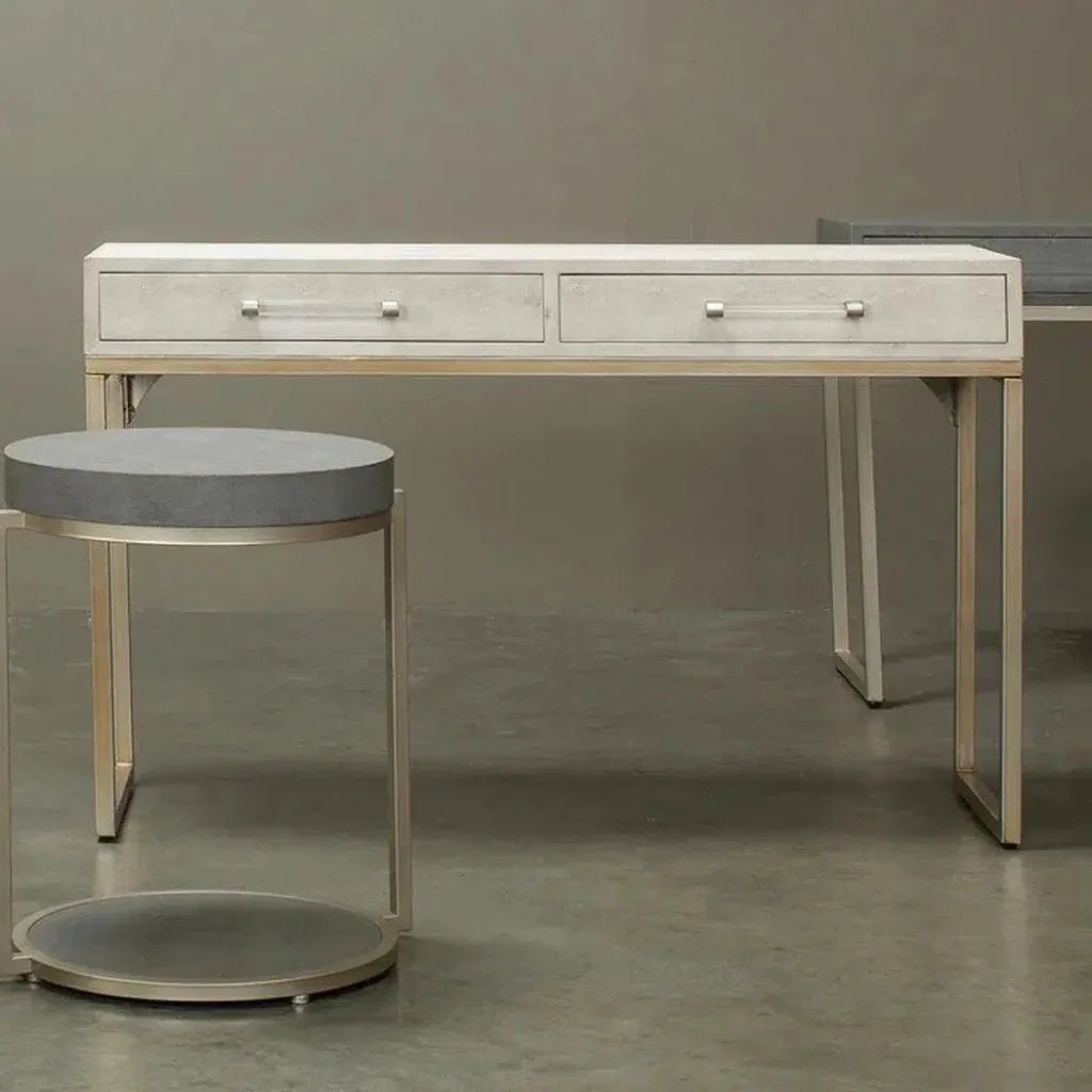 Cream FauxLeather Iron Kain Console - LOOMLAN - Jamie Young - Console Tables