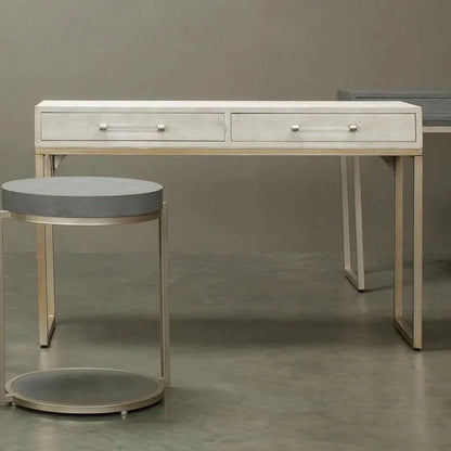 Cream FauxLeather Iron Kain Console - LOOMLAN - Jamie Young - Console Tables