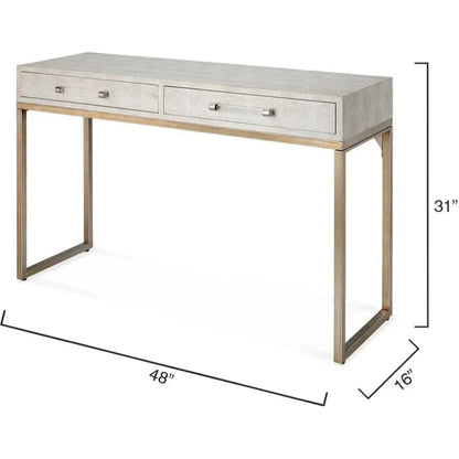 Cream FauxLeather Iron Kain Console - LOOMLAN - Jamie Young - Console Tables