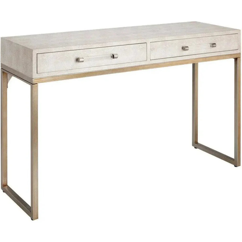 Cream FauxLeather Iron Kain Console - LOOMLAN - Jamie Young - Console Tables