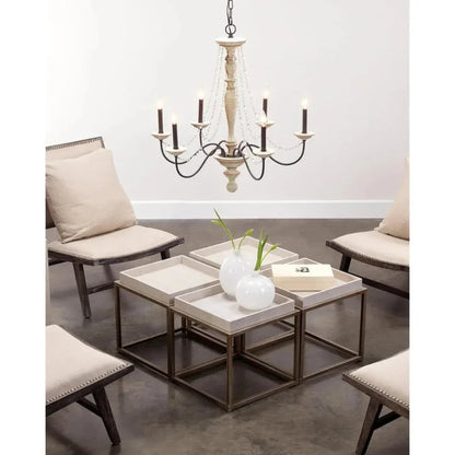 Cream Leather Jax Square Mid Century Side Table - LOOMLAN - Jamie Young - Side Tables