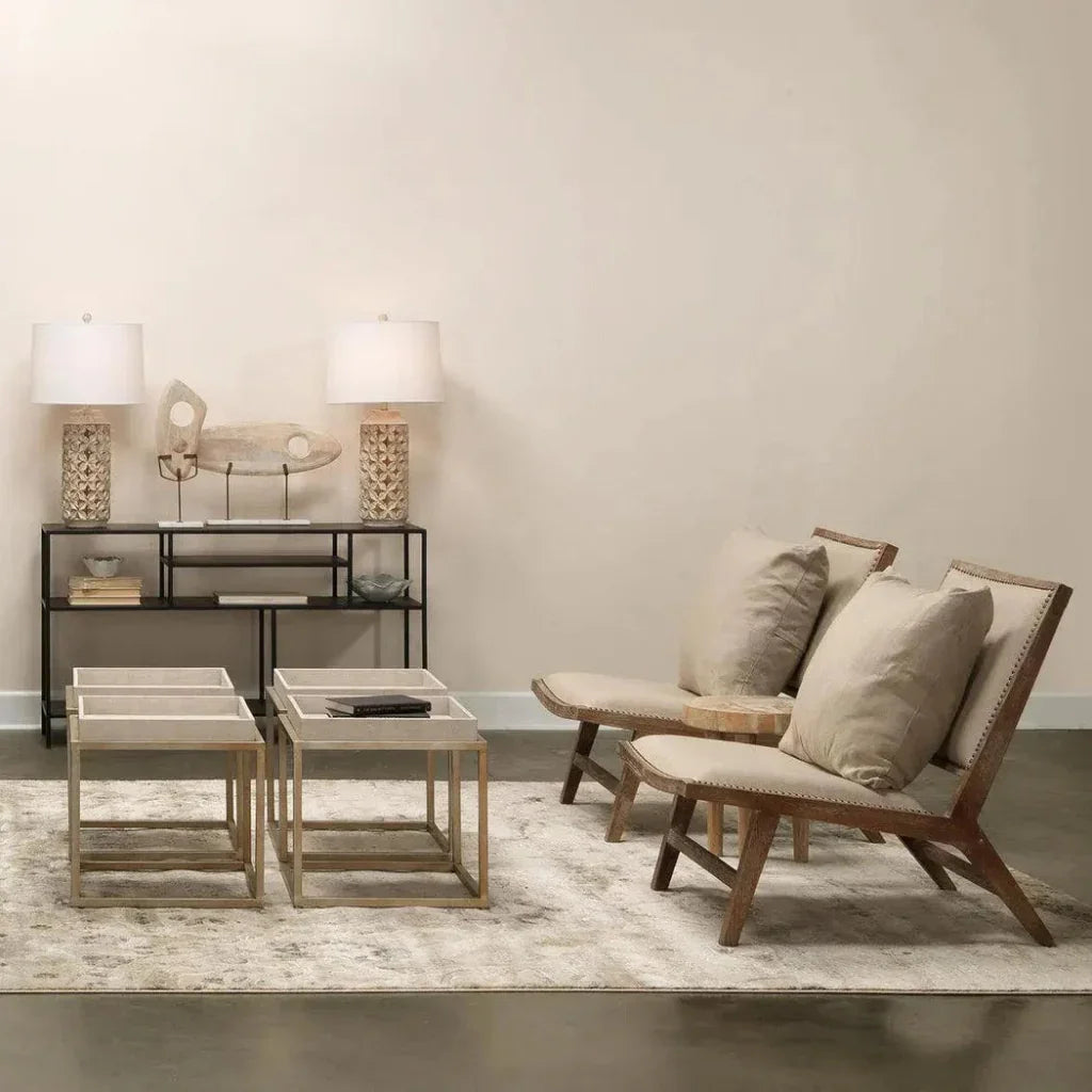 Cream Leather Jax Square Mid Century Side Table - LOOMLAN - Jamie Young - Side Tables