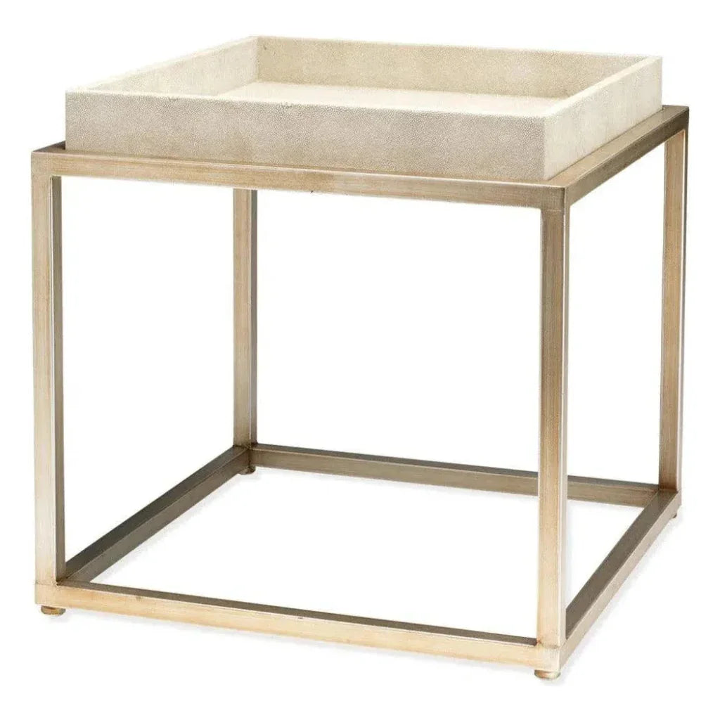 Cream Leather Jax Square Mid Century Side Table - LOOMLAN - Jamie Young - Side Tables