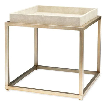 Cream Leather Jax Square Mid Century Side Table - LOOMLAN - Jamie Young - Side Tables