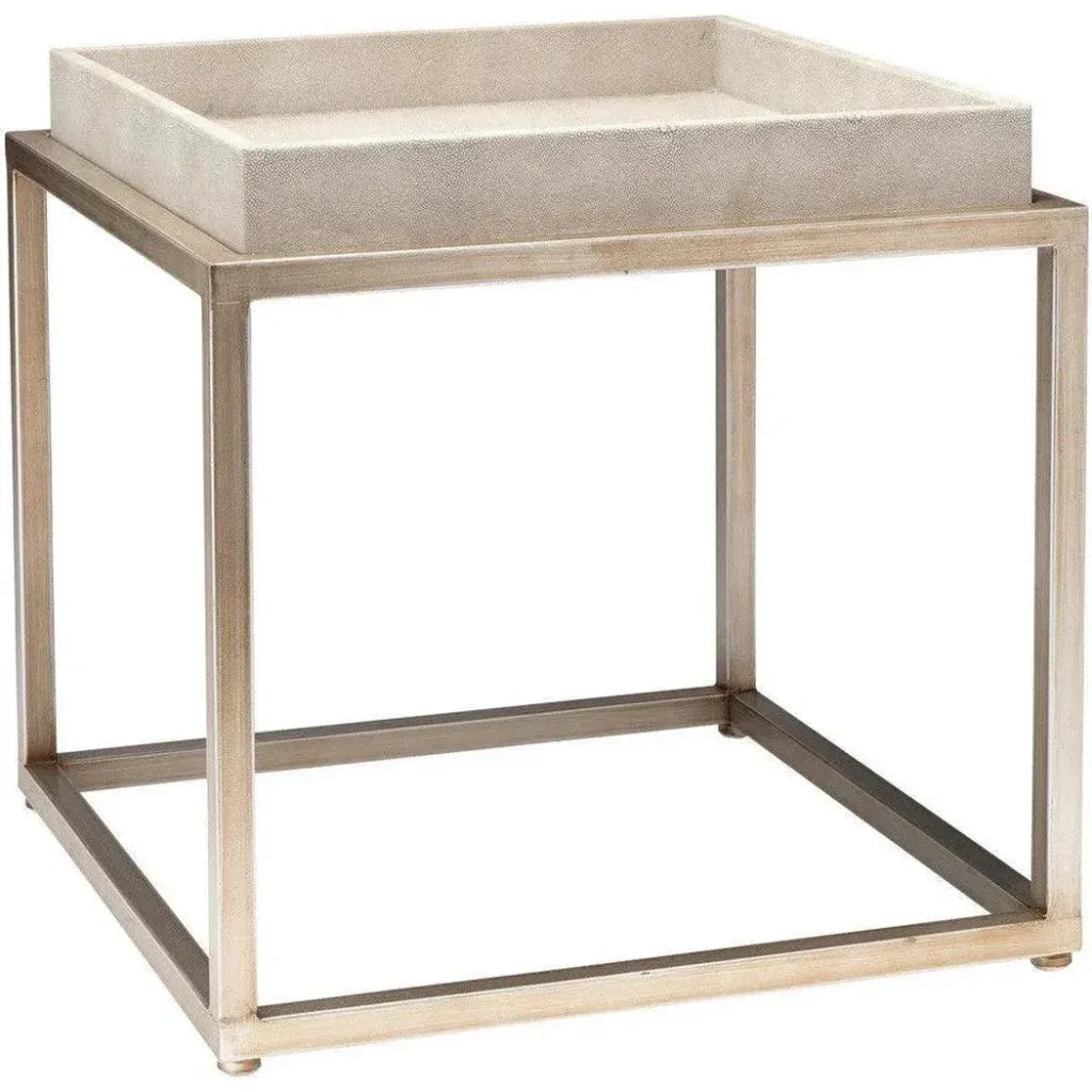 Cream Leather Jax Square Mid Century Side Table - LOOMLAN - Jamie Young - Side Tables