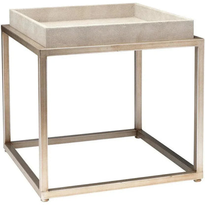 Cream Leather Jax Square Mid Century Side Table - LOOMLAN - Jamie Young - Side Tables