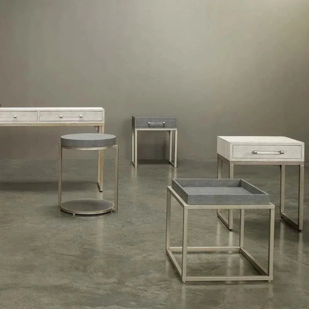 Cream Leather Mid Century Side Table Drawer - LOOMLAN - Jamie Young - Side Tables