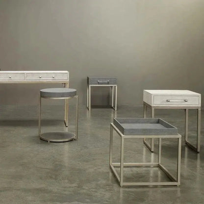 Cream Leather Mid Century Side Table Drawer - LOOMLAN - Jamie Young - Side Tables