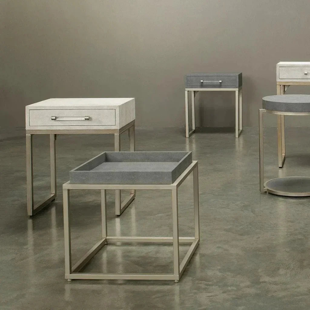 Cream Leather Mid Century Side Table Drawer - LOOMLAN - Jamie Young - Side Tables