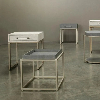 Cream Leather Mid Century Side Table Drawer - LOOMLAN - Jamie Young - Side Tables