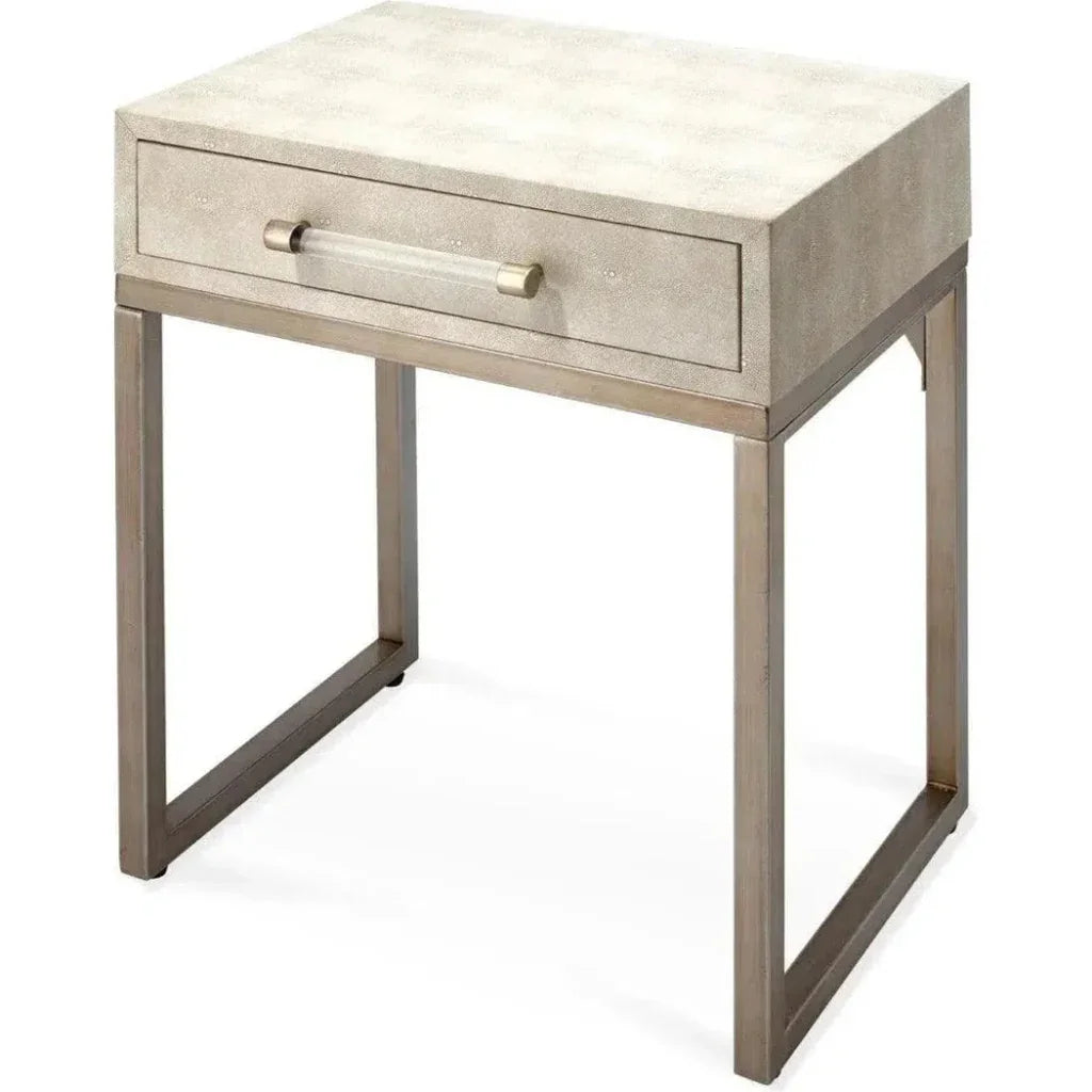 Cream Leather Mid Century Side Table Drawer - LOOMLAN - Jamie Young - Side Tables