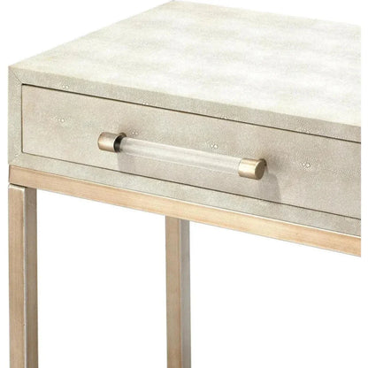 Cream Leather Mid Century Side Table Drawer - LOOMLAN - Jamie Young - Side Tables