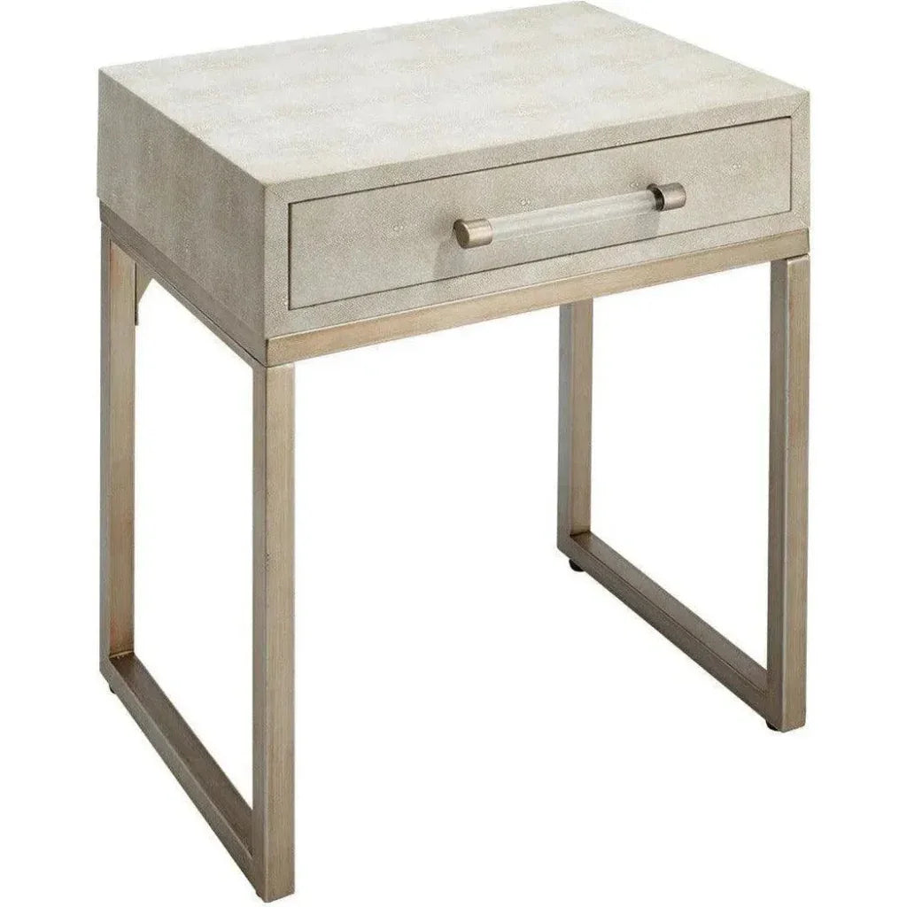 Cream Leather Mid Century Side Table Drawer - LOOMLAN - Jamie Young - Side Tables