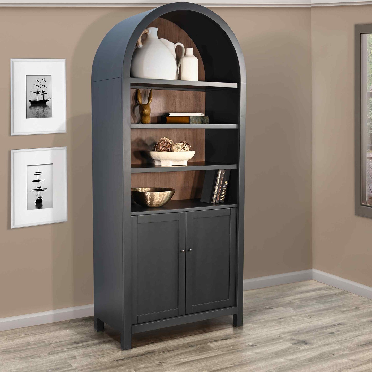 Crescent Hill Arched Two Doors Wooden Display Cabinet
