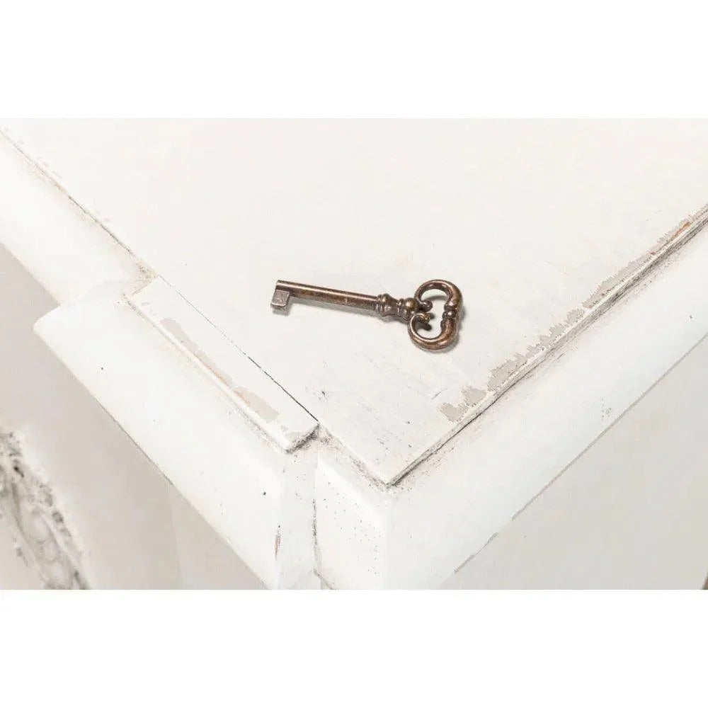 Crested Wall Cabinet Antiqued White Sideboard - LOOMLAN - Sarreid - Sideboards