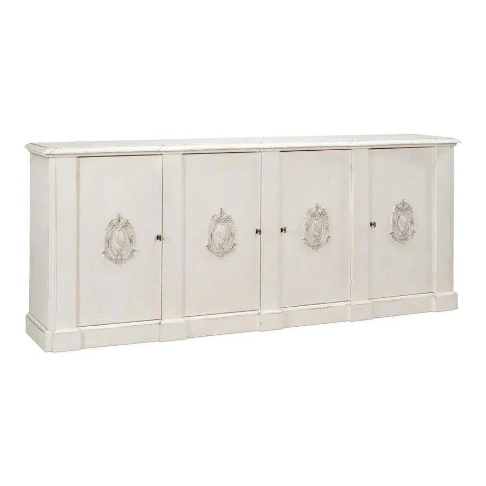 Crested Wall Cabinet Antiqued White Sideboard - LOOMLAN - Sarreid - Sideboards