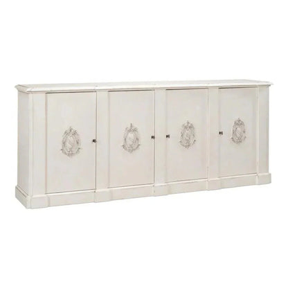 Crested Wall Cabinet Antiqued White Sideboard - LOOMLAN - Sarreid - Sideboards