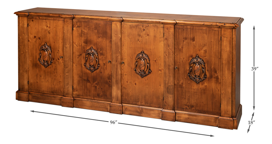 Crested Four Doors Wood Sideboard