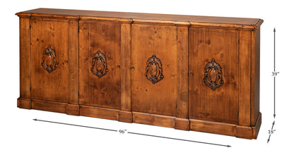 Crested Four Doors Wood Sideboard
