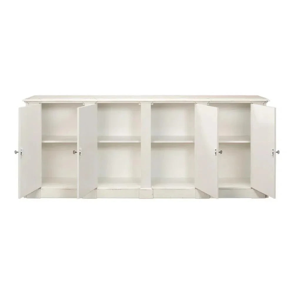 Crested Wall Cabinet Antiqued White Sideboard - LOOMLAN - Sarreid - Sideboards