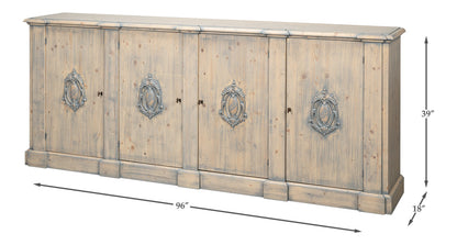 Crested Four Doors Wood Sideboard