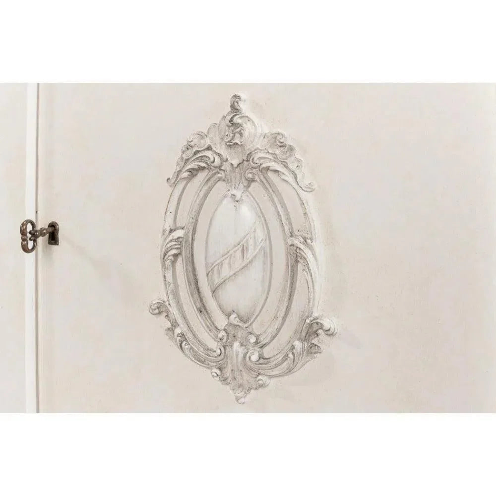 Crested Wall Cabinet Antiqued White Sideboard - LOOMLAN - Sarreid - Sideboards