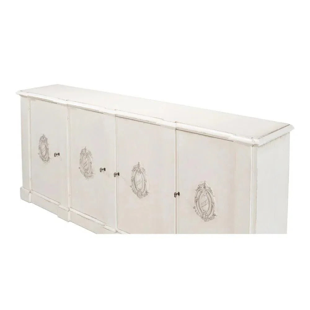 Crested Wall Cabinet Antiqued White Sideboard - LOOMLAN - Sarreid - Sideboards