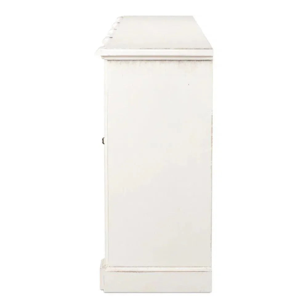 Crested Wall Cabinet Antiqued White Sideboard - LOOMLAN - Sarreid - Sideboards