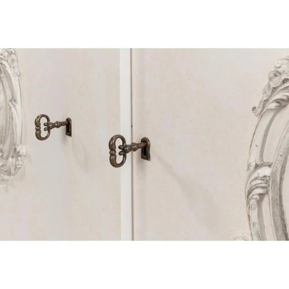 Crested Wall Cabinet Antiqued White Sideboard - LOOMLAN - Sarreid - Sideboards