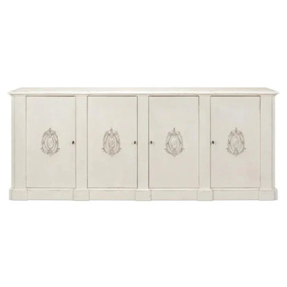 Crested Wall Cabinet Antiqued White Sideboard - LOOMLAN - Sarreid - Sideboards
