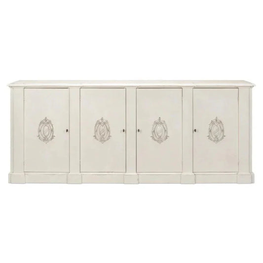 Crested Wall Cabinet Antiqued White Sideboard - LOOMLAN - Sarreid - Sideboards