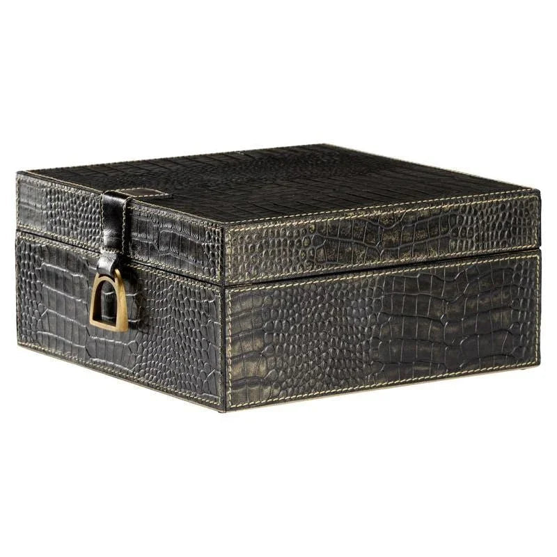 Croc Black Crocodile Leather Box - LOOMLAN - Wildwood - Boxes & Bowls