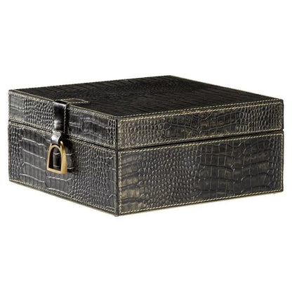 Croc Black Crocodile Leather Box - LOOMLAN - Wildwood - Boxes & Bowls