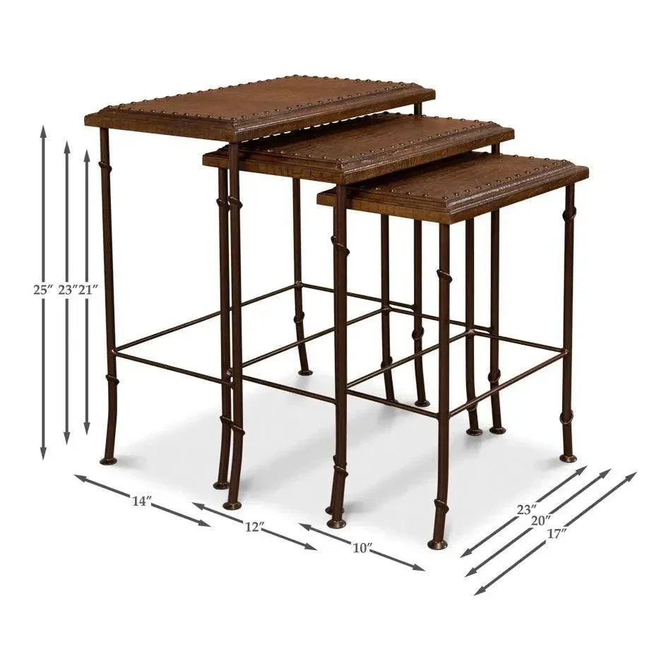 Croc Leather Nesting Tables Set 3 - LOOMLAN - Sarreid - Side Tables