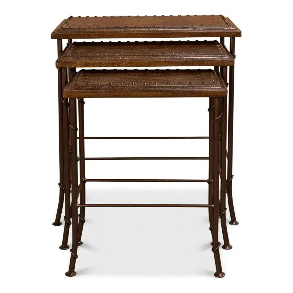Croc Leather Nesting Tables Set 3 - LOOMLAN - Sarreid - Side Tables
