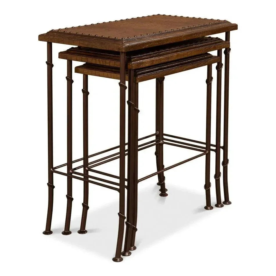 Croc Leather Nesting Tables Set 3 - LOOMLAN - Sarreid - Side Tables