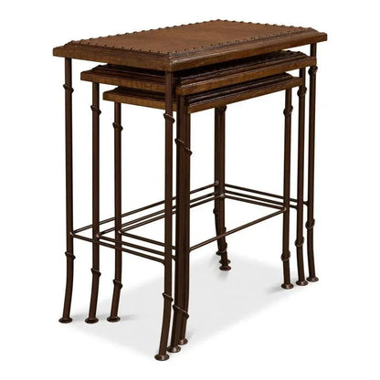 Croc Leather Nesting Tables Set 3 - LOOMLAN - Sarreid - Side Tables