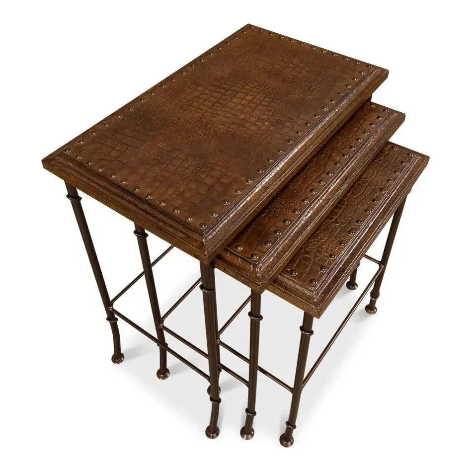 Croc Leather Nesting Tables Set 3 - LOOMLAN - Sarreid - Side Tables