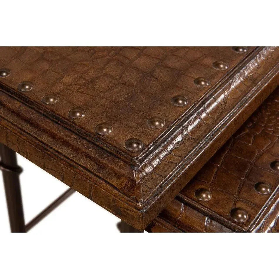 Croc Leather Nesting Tables Set 3 - LOOMLAN - Sarreid - Side Tables