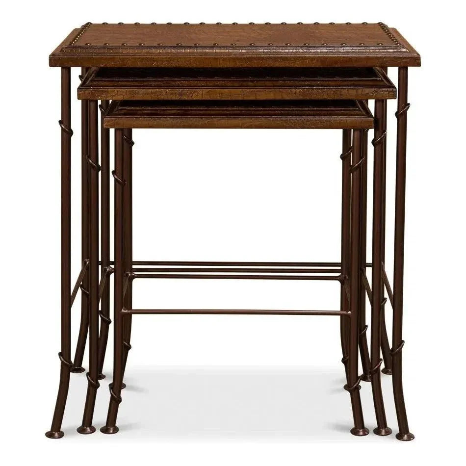 Croc Leather Nesting Tables Set 3 - LOOMLAN - Sarreid - Side Tables