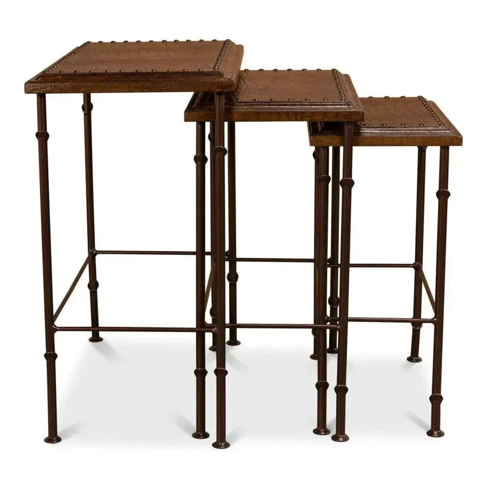 Croc Leather Nesting Tables Set 3 - LOOMLAN - Sarreid - Side Tables