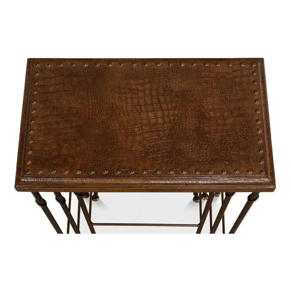 Croc Leather Nesting Tables Set 3 - LOOMLAN - Sarreid - Side Tables